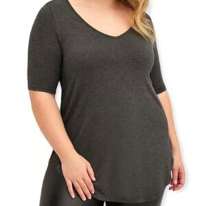 TORRID Favorite Tunic Super Soft V-Neck Tee, Gray, Size 0X (Plus Size)
